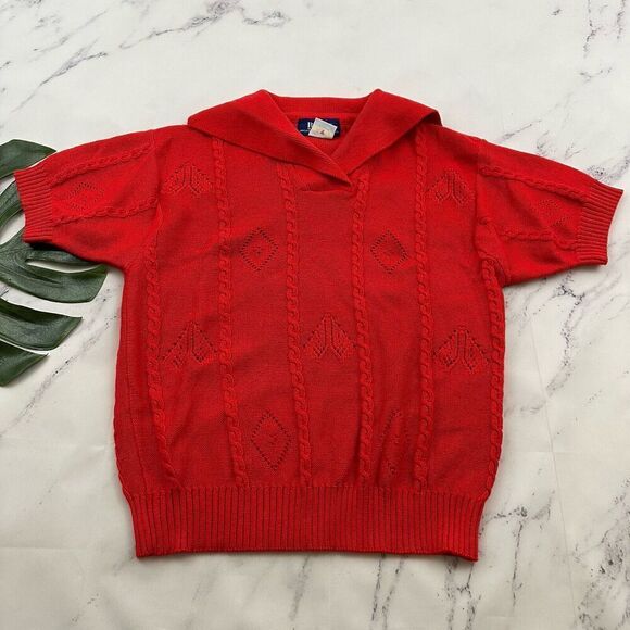 Bay Club Sweaters - Bay Club Womens Vintage 90s Sweater Size M Red Nautical Collar Short Sleeve